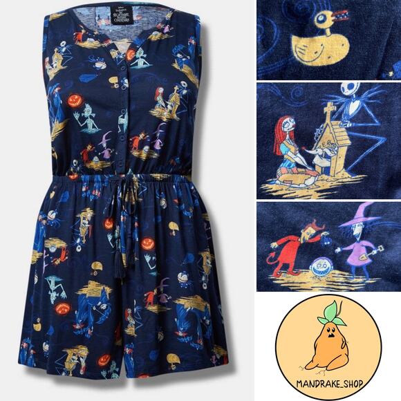 torrid Pants - Torrid Disney Nightmare Before Christmas Romper Jack Sally Zero Plus Pockets 2X